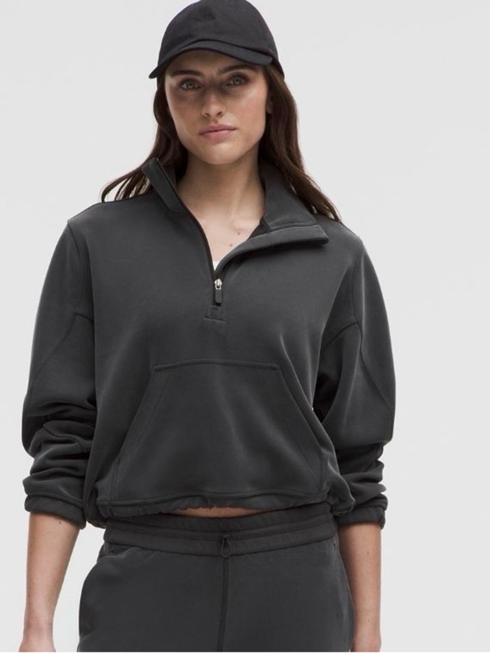 lululemon athletica brushed softstreme Charcoal Half-Zip Pullover Hoodie size 4